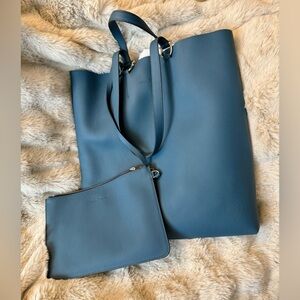 Brand New Ferragamo Gancini Leather Tote in Denim